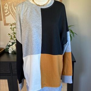 Colorblock Sweatshirt - Black, Gray, White, and Tan